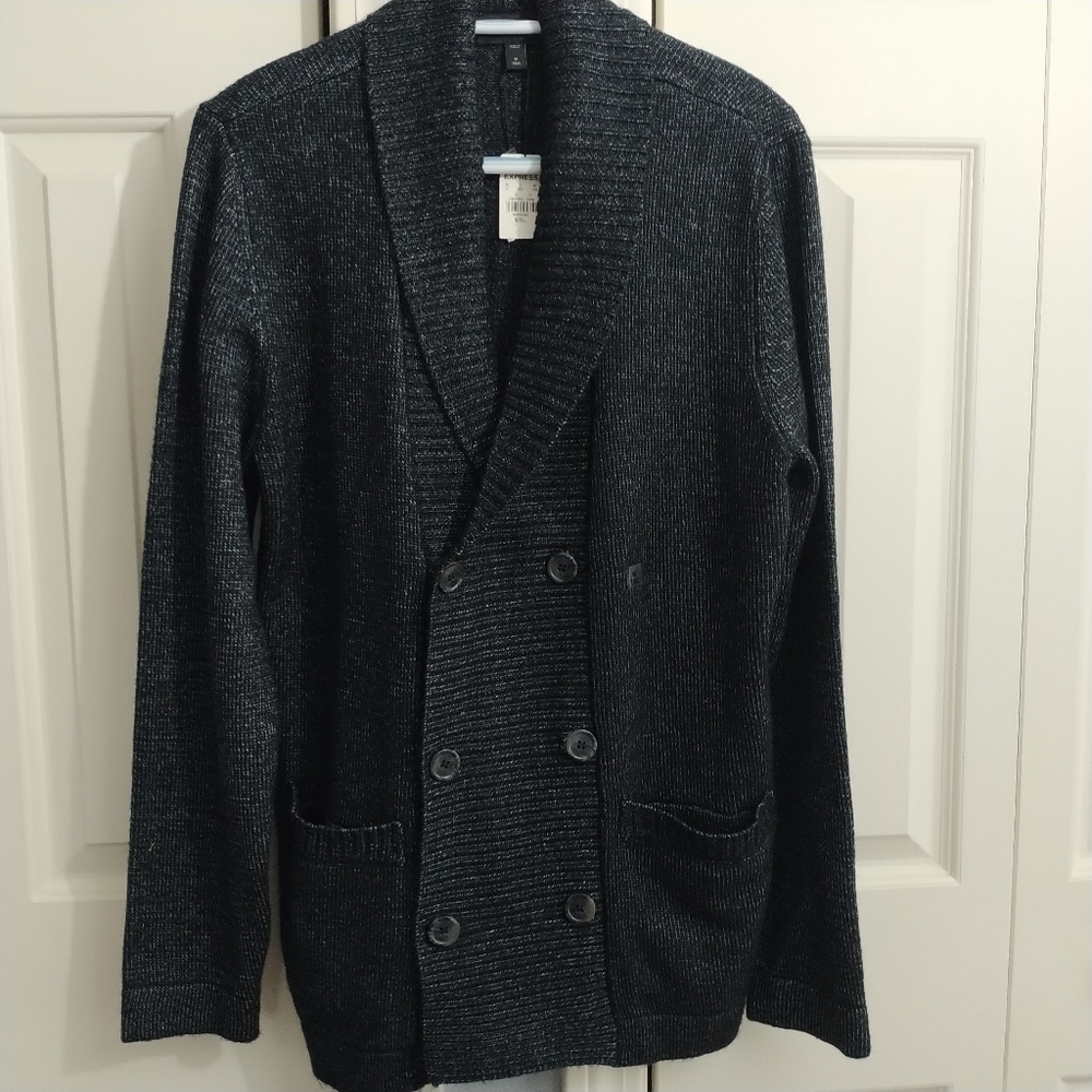 Express Double Breasted Grey Knit Sweater M Tall - Picture 3 of 13
